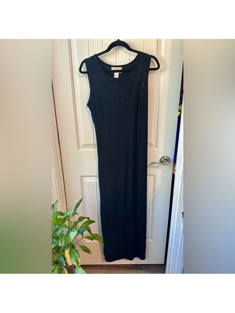 Studio Works Black Slinky Maxi Shift Dress with 17” Side Slits.  size Medium